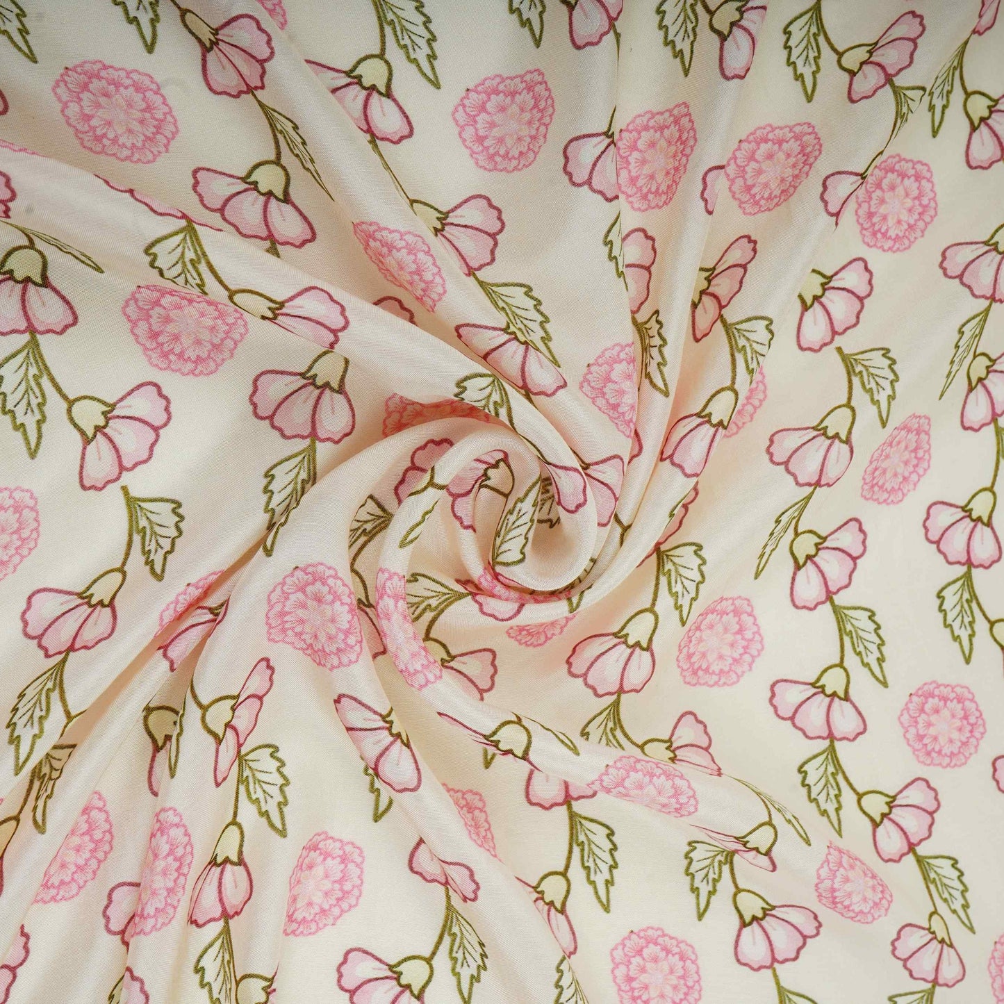 Ivory Floral Print Muslin Fabric GTS-30951