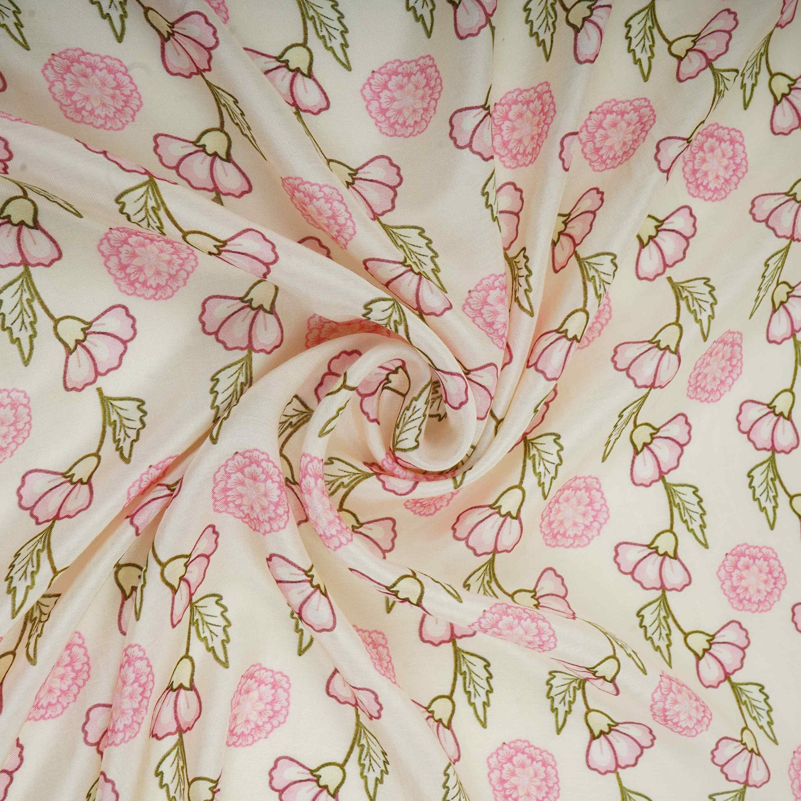 Ivory Floral Print Muslin Fabric GTS-30951 - TradeUNO