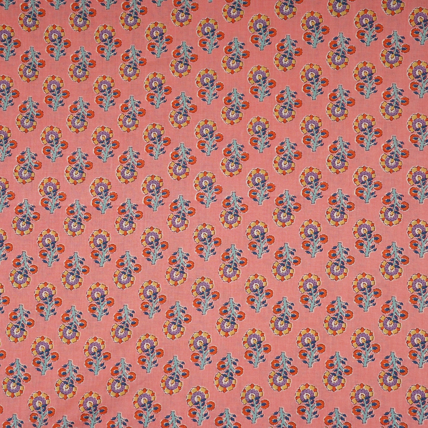 Peach Floral Print Cotton Fabric AFI-29562