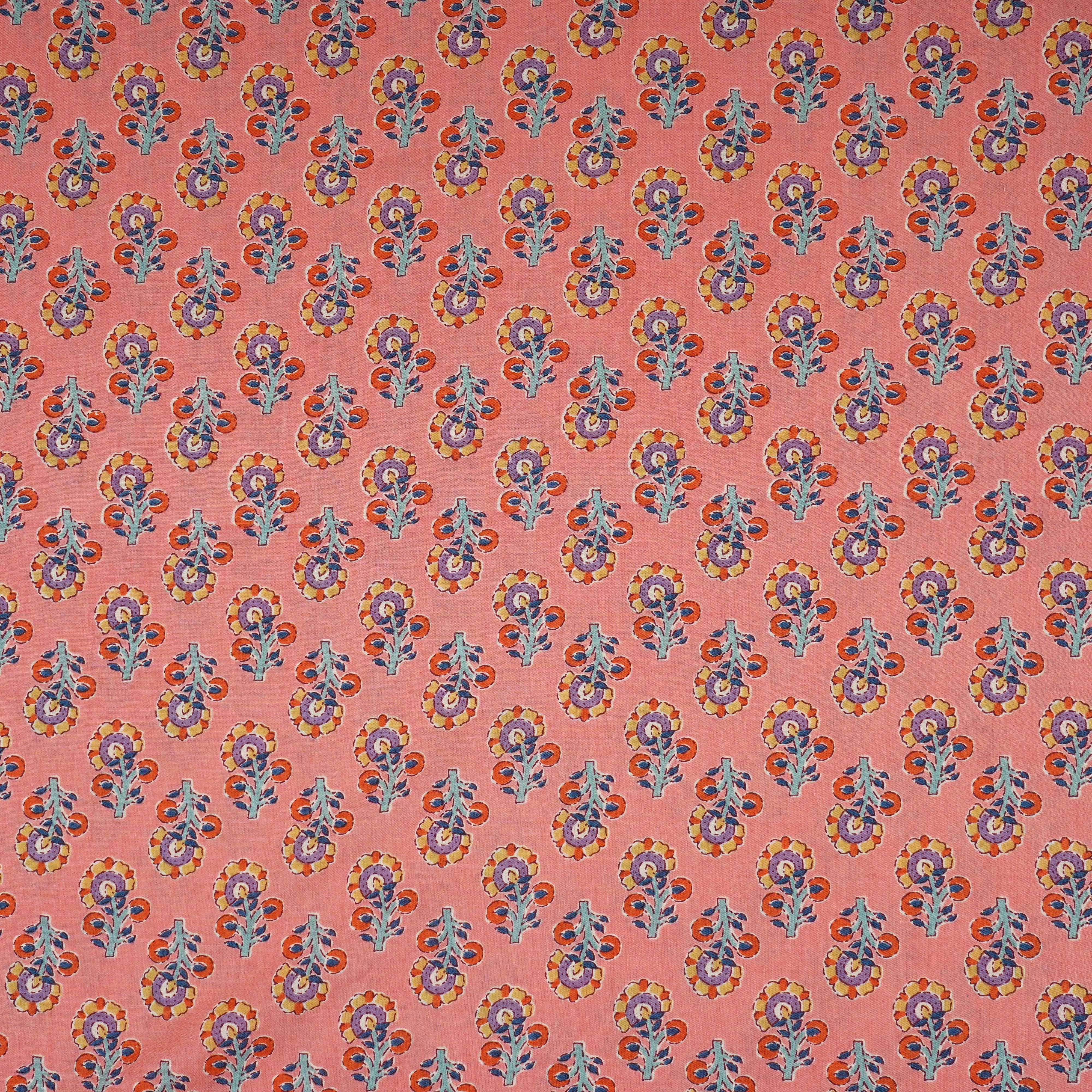 Peach Floral Print Cotton Fabric AFI-29562 - TradeUNO