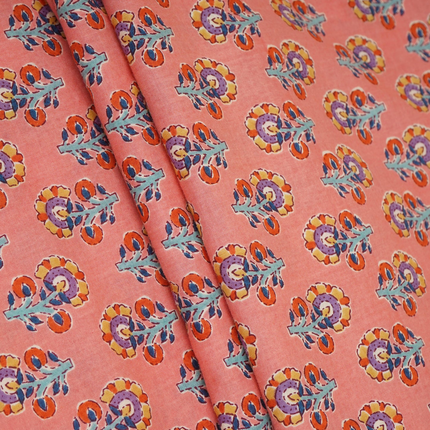Peach Floral Print Cotton Fabric AFI-29562