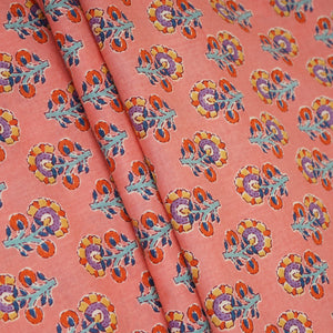 Peach Floral Print Cotton Fabric AFI-29562 - TradeUNO