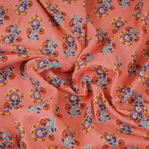 Peach Floral Print Cotton Fabric AFI-29562 - TradeUNO