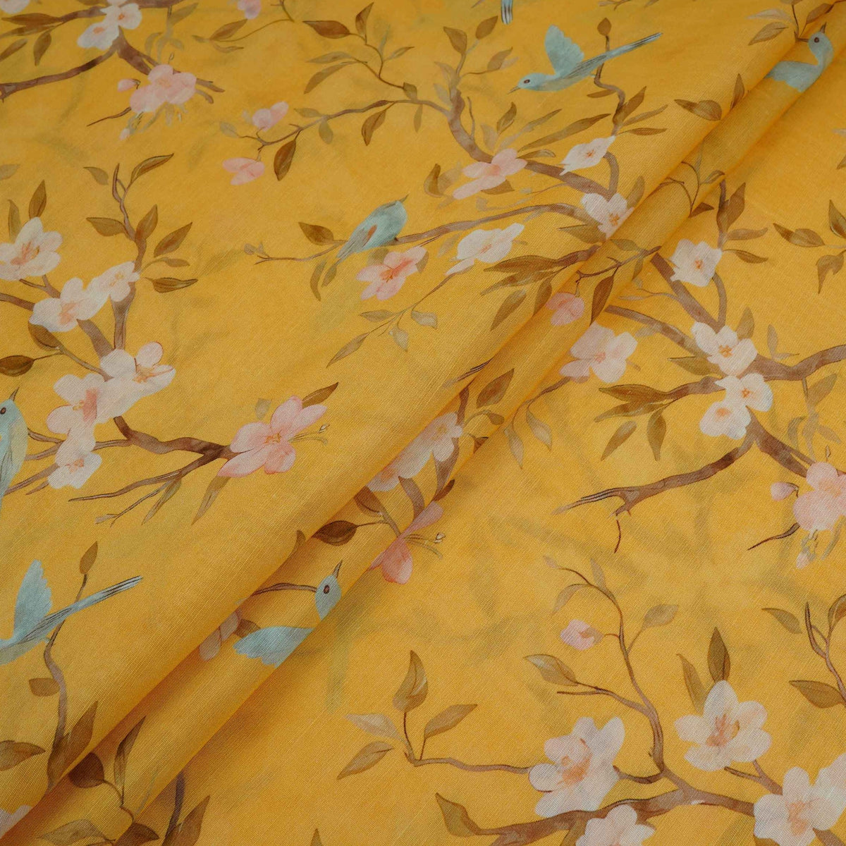 Yellow floral print Pure Linen Fabric GTS-31339 - TradeUNO