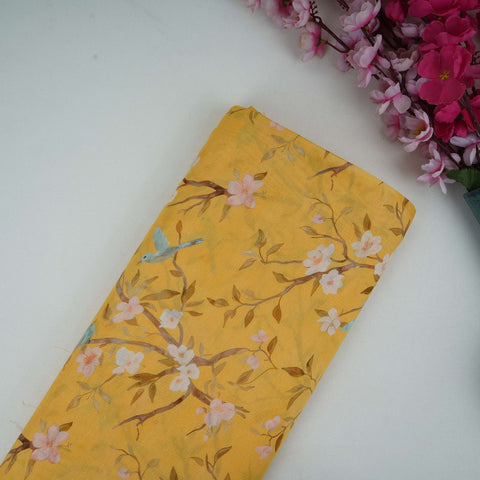 Yellow floral print Pure Linen Fabric GTS-31339