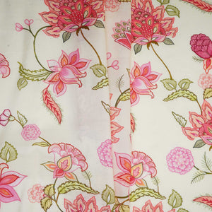 Ivory Mughal Floral Print Muslin Fabric GTS-30950 - TradeUNO