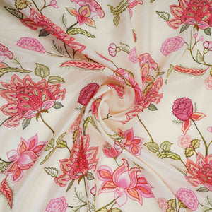 Ivory Mughal Floral Print Muslin Fabric GTS-30950 - TradeUNO