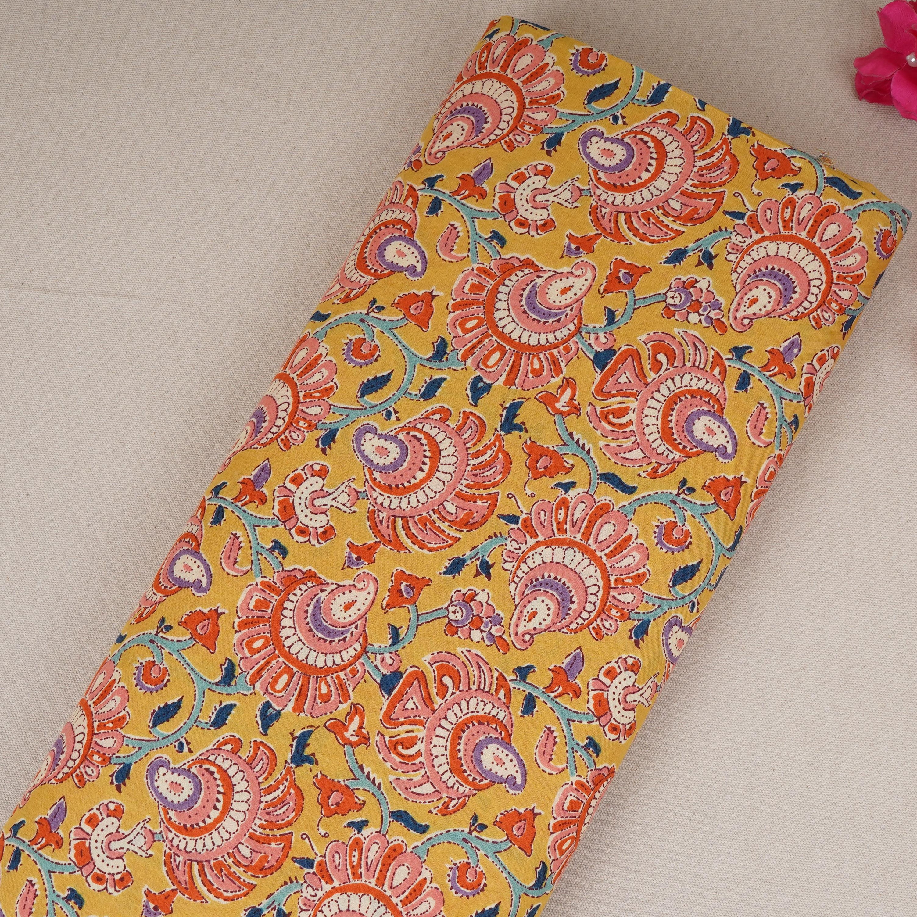 Yellow floral print Cotton Fabric AFI-29559 - TradeUNO