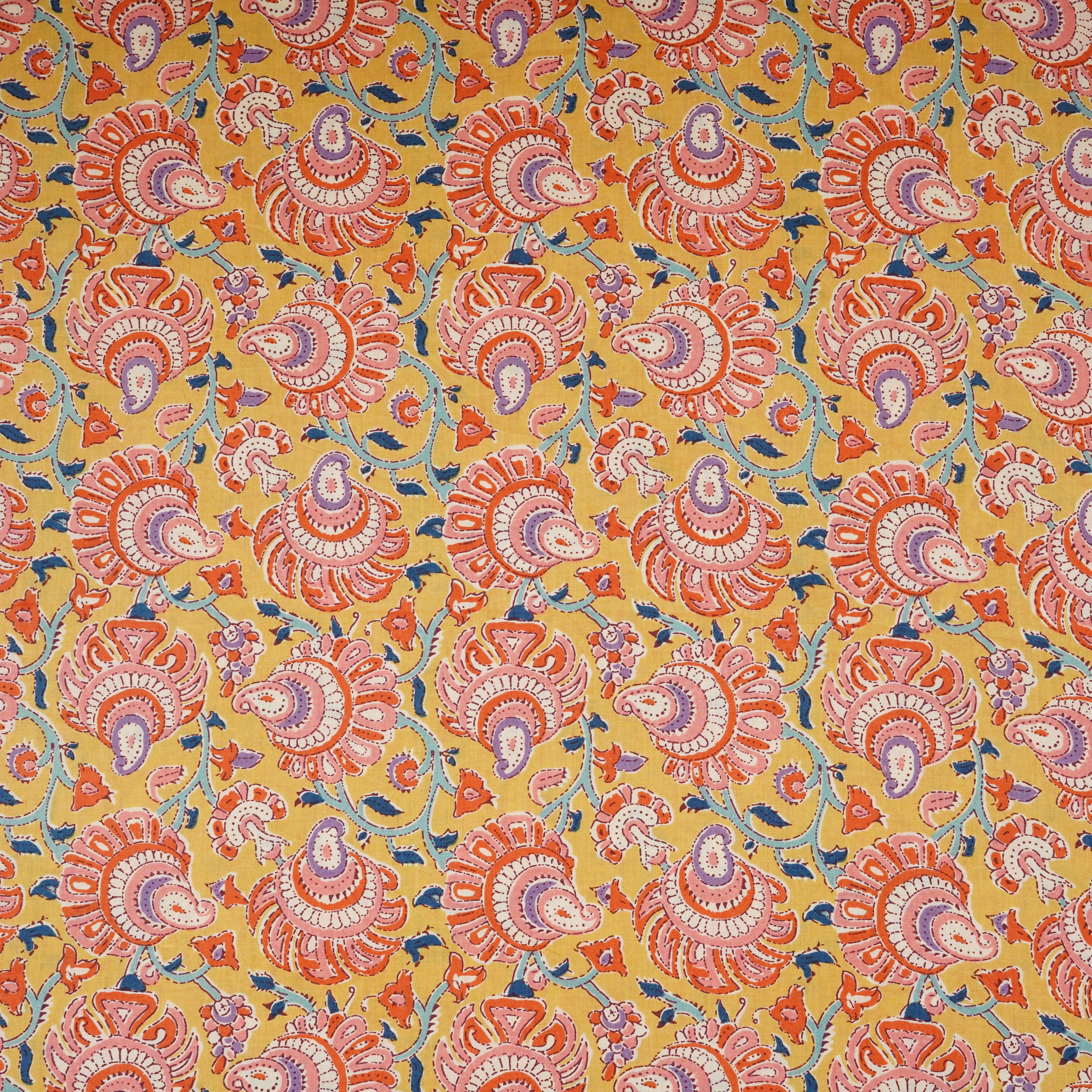 Yellow floral print Cotton Fabric AFI-29559 - TradeUNO