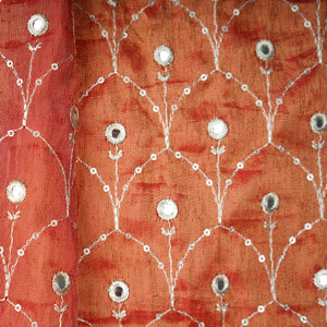 Orange Thread Sequins Embroidery Tissue Organza Fabric 21044