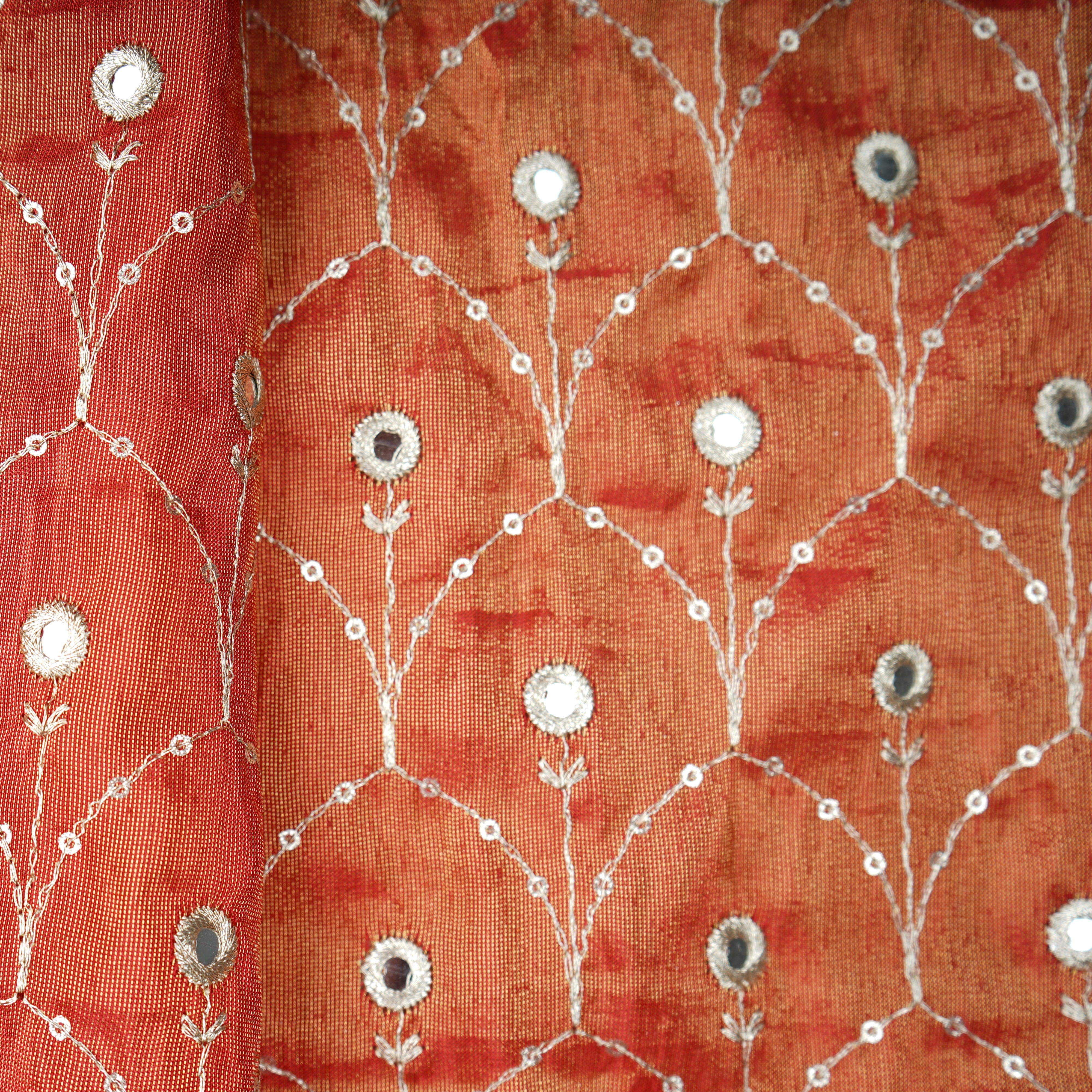 Orange Thread Sequins Embroidery Tissue Organza Fabric 21044