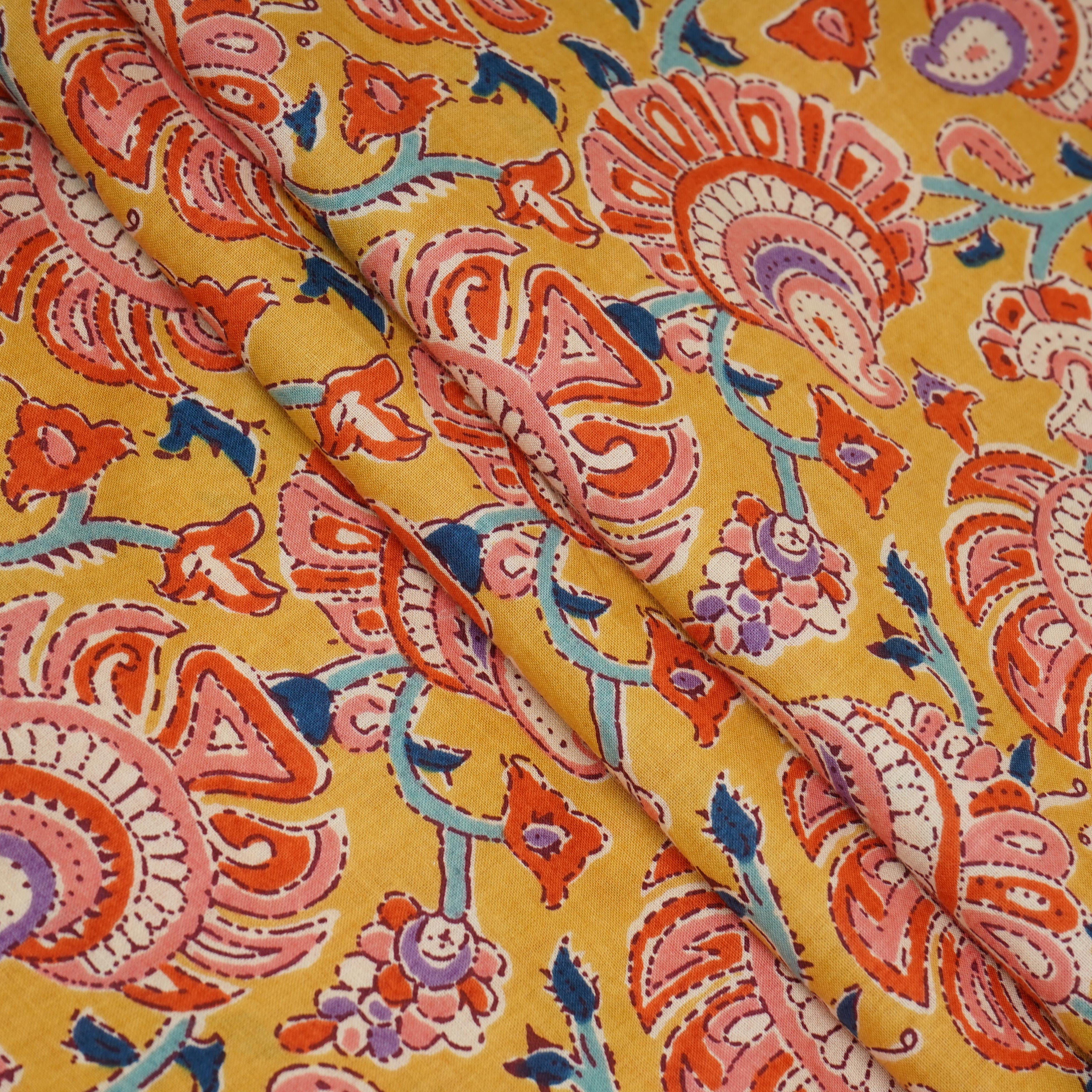 Yellow floral print Cotton Fabric AFI-29559 - TradeUNO