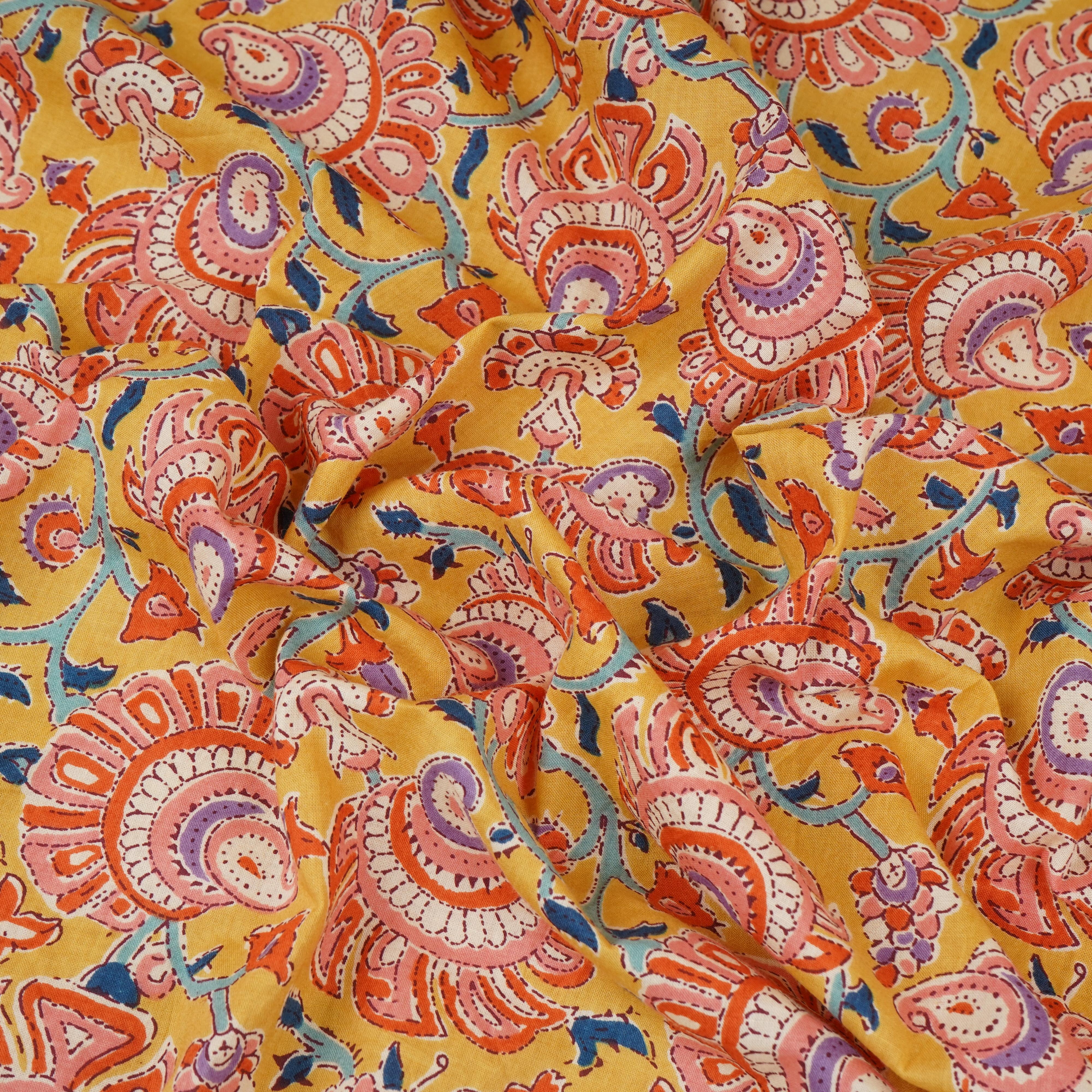 Yellow floral print Cotton Fabric AFI-29559 - TradeUNO