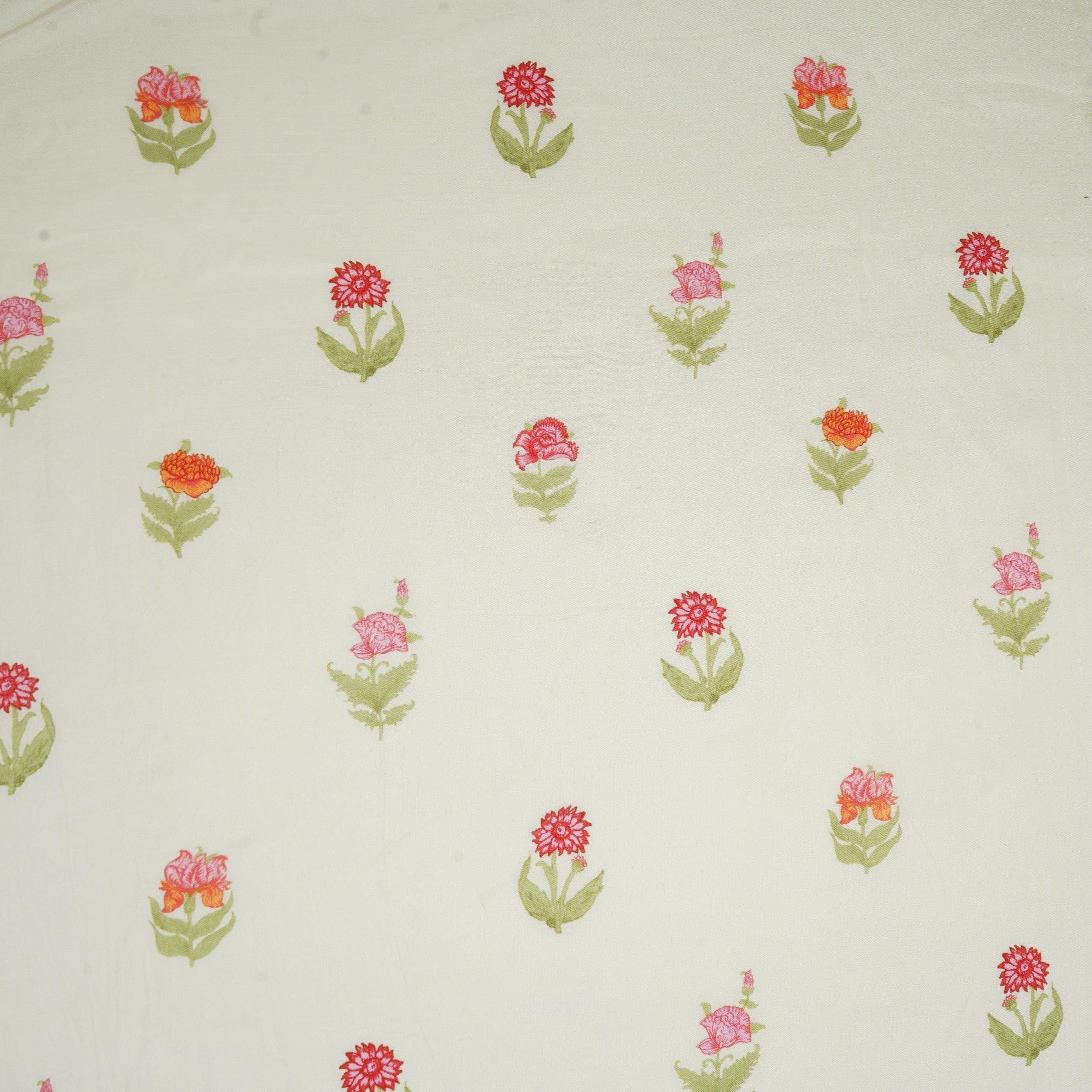 Cream Floral Print Muslin Fabric GTS-30938 - TradeUNO