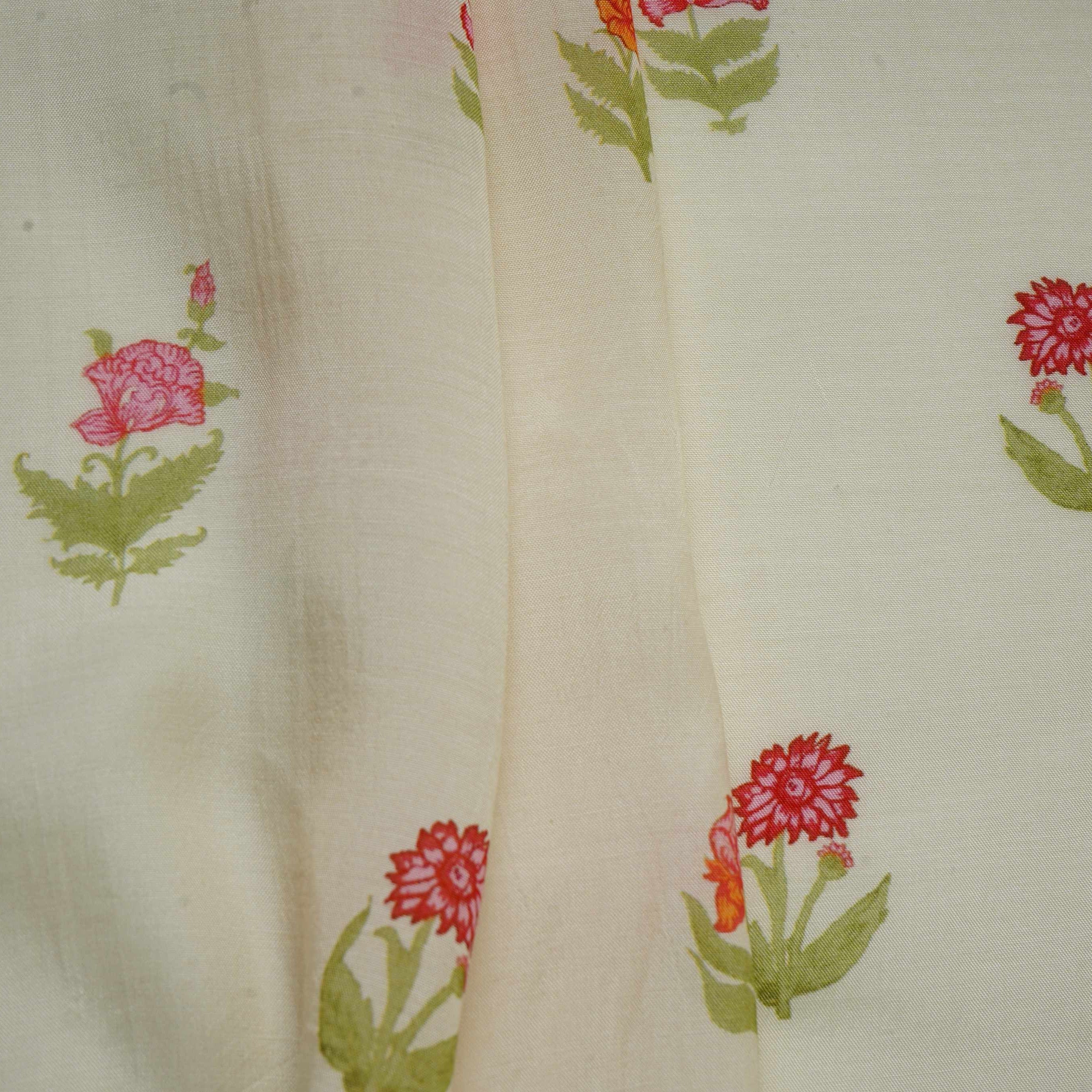 Cream Floral Print Muslin Fabric GTS-30938 - TradeUNO