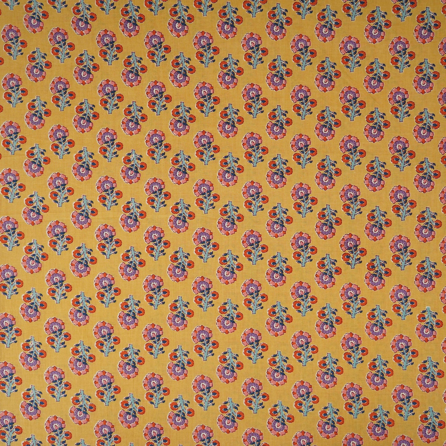 Mustard Yellow Floral Print Cotton Fabric AFI-29561