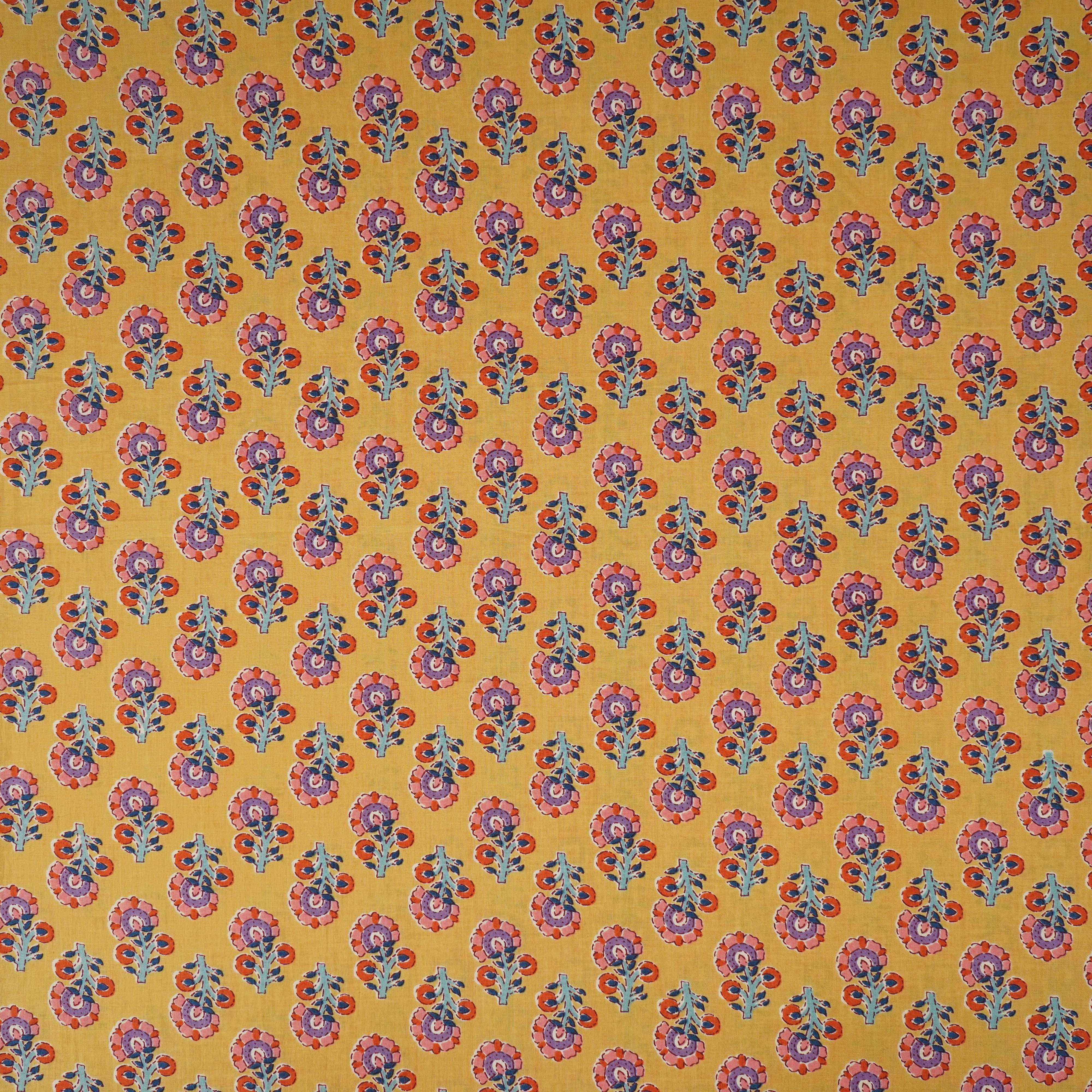 Mustard Yellow Floral Print Cotton Fabric AFI-29561 - TradeUNO