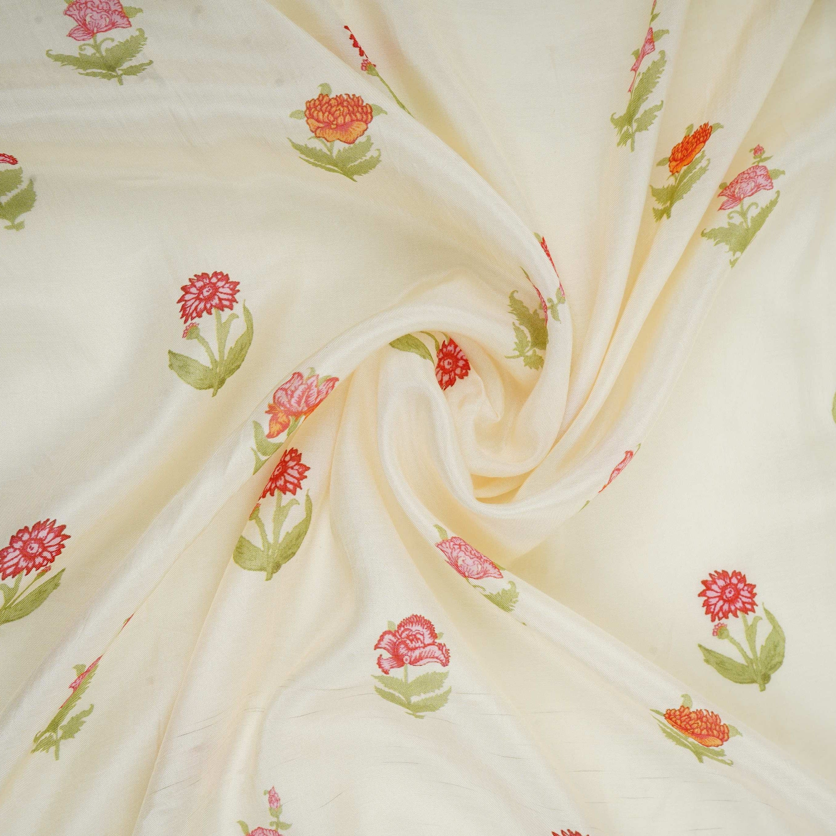 Cream Floral Print Muslin Fabric GTS-30938 - TradeUNO