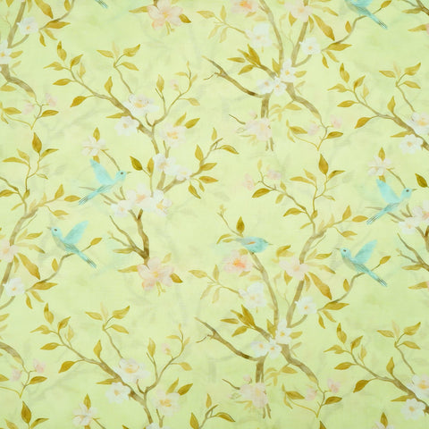 Pista Green floral print Pure Linen Fabric GTS-31338