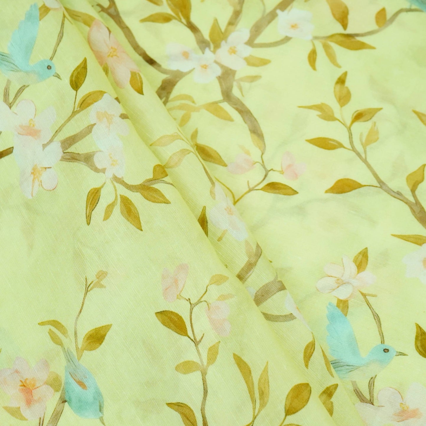 Pista Green floral print Pure Linen Fabric GTS-31338