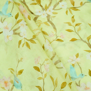 Pista Green floral print Pure Linen Fabric GTS-31338 - TradeUNO