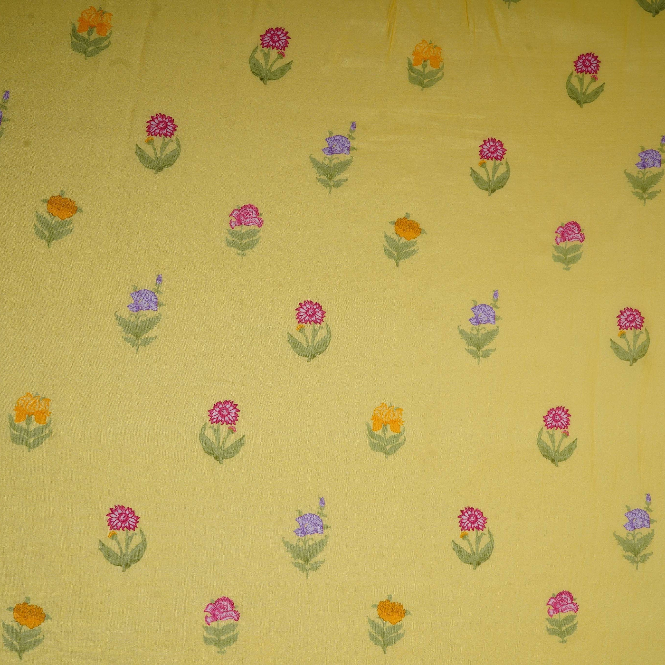 Pastel Yellow Floral Print Muslin Fabric GTS-30940 - TradeUNO