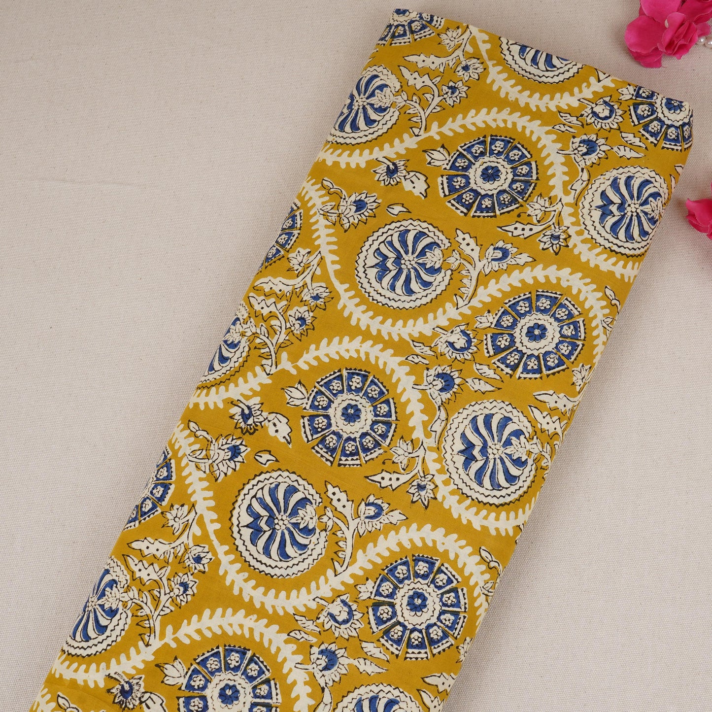 Mustard Floral Print Cotton Fabric AFI-29599