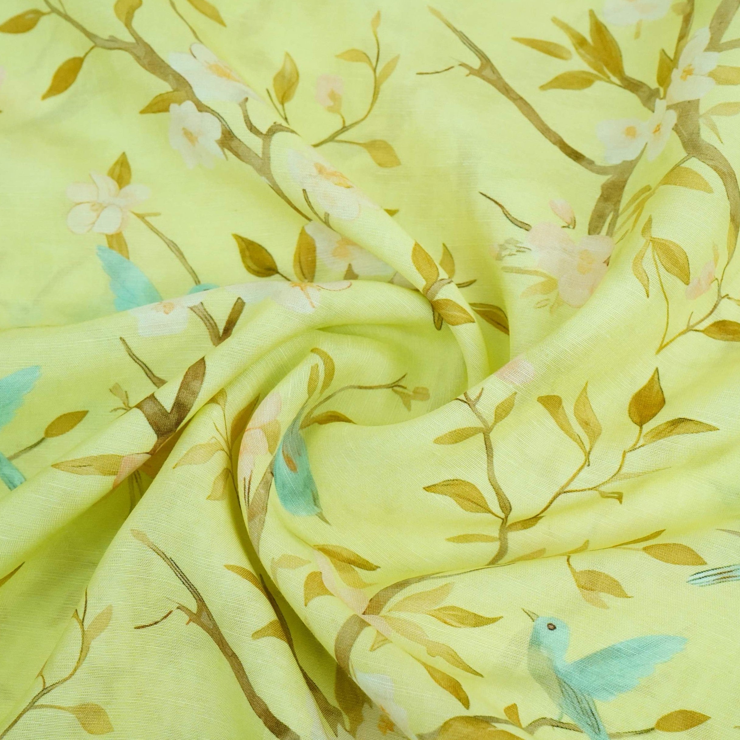 Pista Green floral print Pure Linen Fabric GTS-31338 - TradeUNO