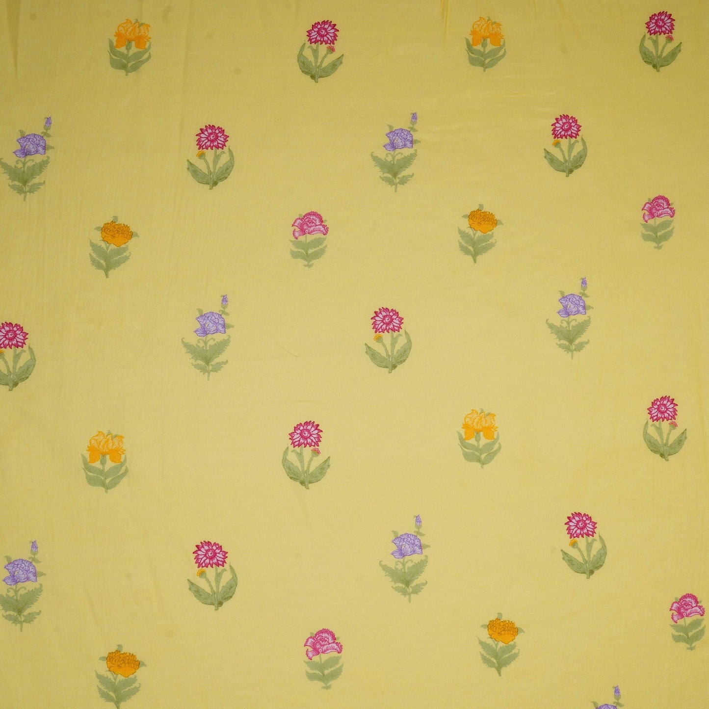 Pastel Yellow Floral Print Muslin Fabric GTS-30940