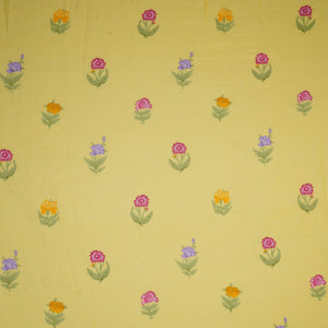 Pastel Yellow Floral Print Muslin Fabric GTS-30940 - TradeUNO