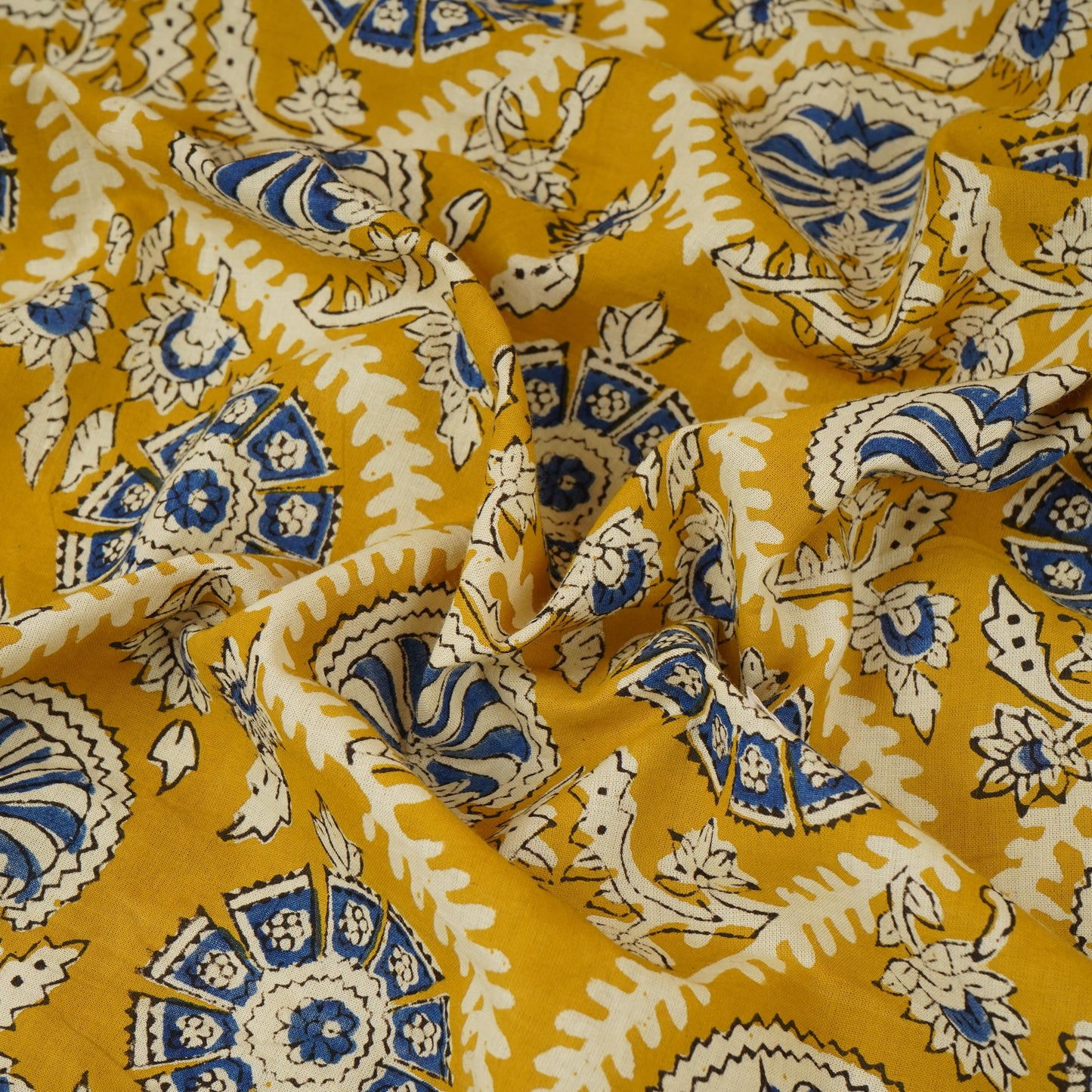 Mustard Floral Print Cotton Fabric AFI-29599