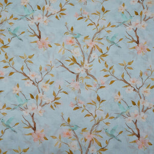 Ice Blue floral print Pure Linen Fabric GTS-31340 - TradeUNO