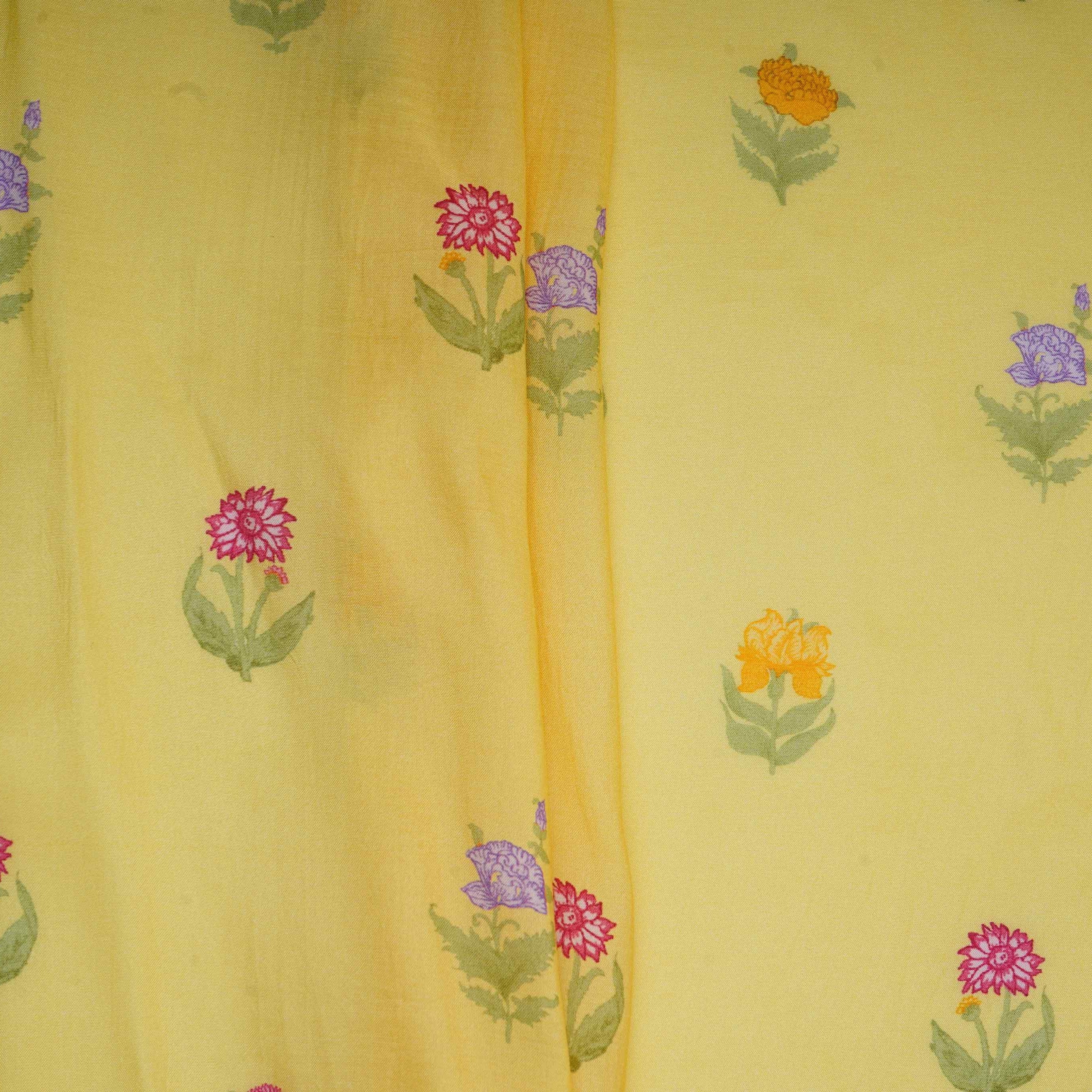Pastel Yellow Floral Print Muslin Fabric GTS-30940 - TradeUNO