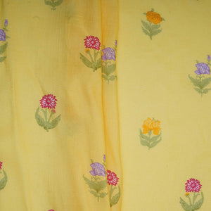 Pastel Yellow Floral Print Muslin Fabric GTS-30940 - TradeUNO
