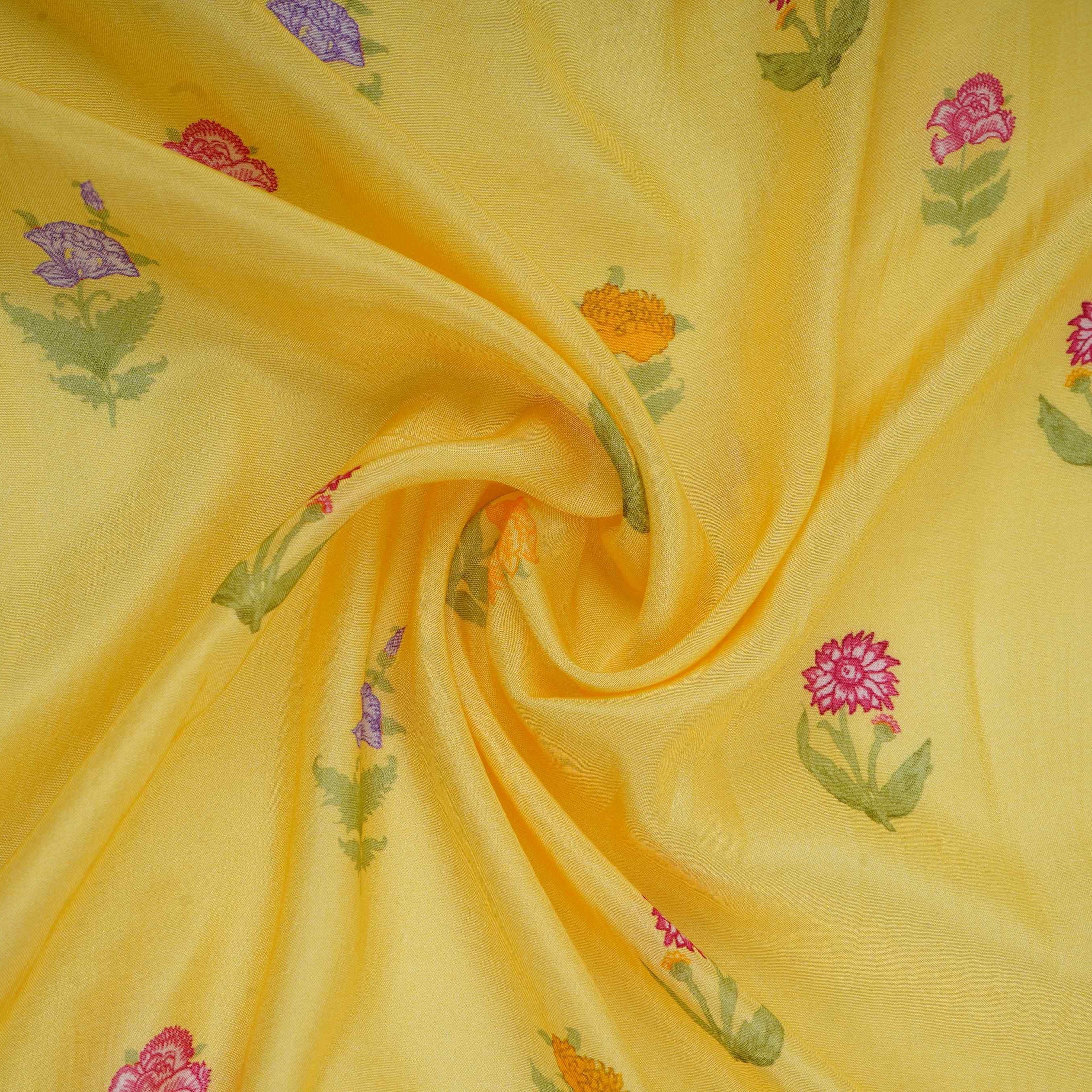 Pastel Yellow Floral Print Muslin Fabric GTS-30940 - TradeUNO