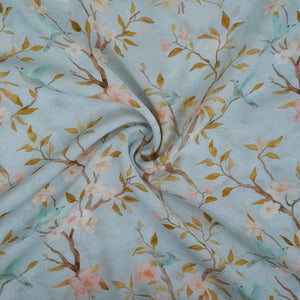 Ice Blue floral print Pure Linen Fabric GTS-31340 - TradeUNO