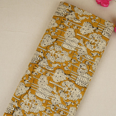 Mustard Kalamkari print Cotton Fabric AFI-29597