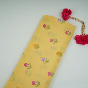 Pastel Yellow Floral Print Muslin Fabric GTS-30940 - TradeUNO