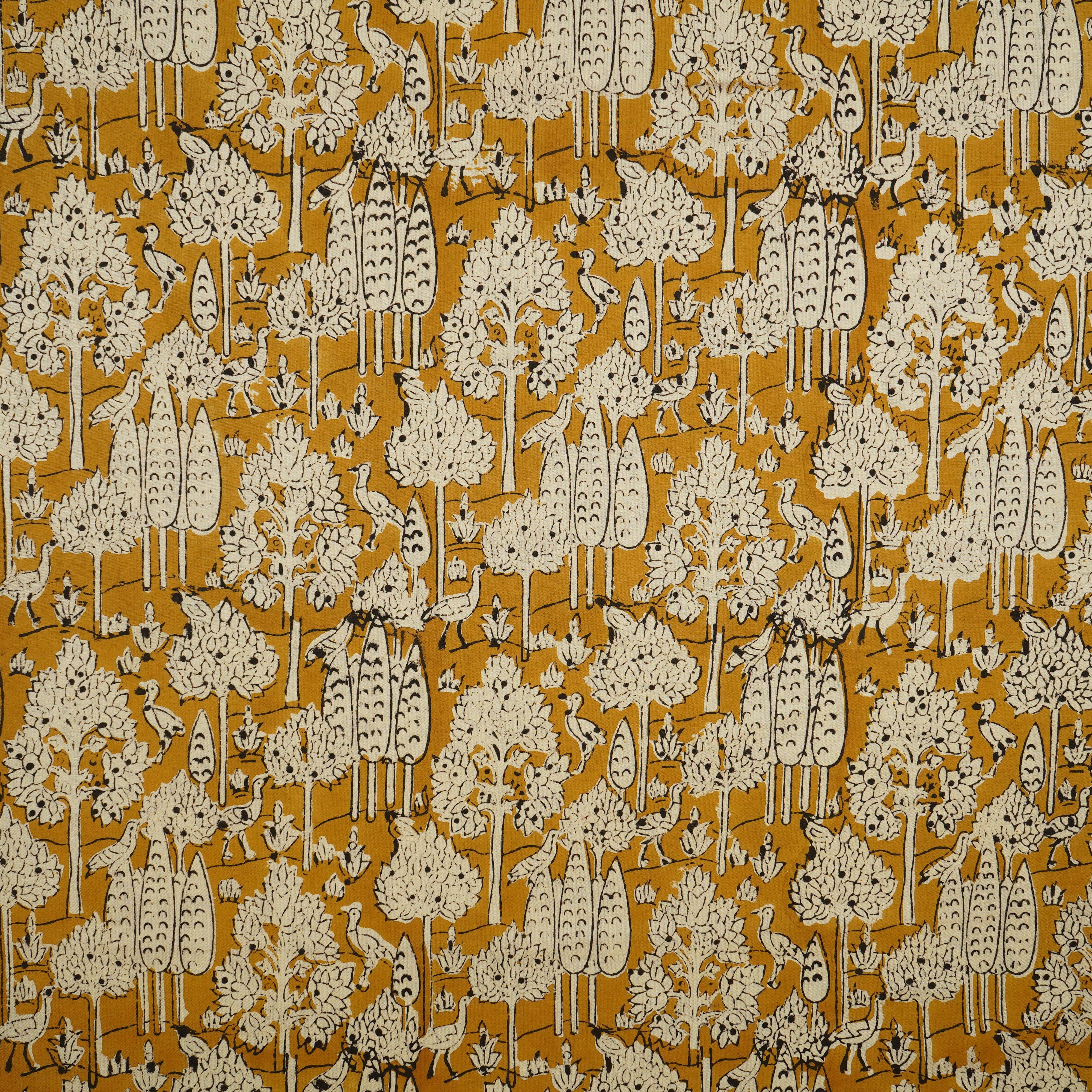 Mustard Kalamkari print Cotton Fabric AFI-29597 - TradeUNO
