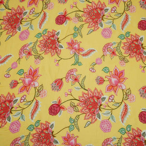 Pale Yellow Mughal Floral Print Muslin Fabric GTS-30942 - TradeUNO