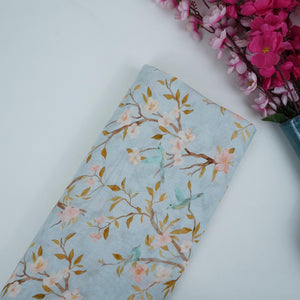 Ice Blue floral print Pure Linen Fabric GTS-31340 - TradeUNO