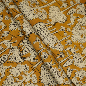 Mustard Kalamkari print Cotton Fabric AFI-29597 - TradeUNO