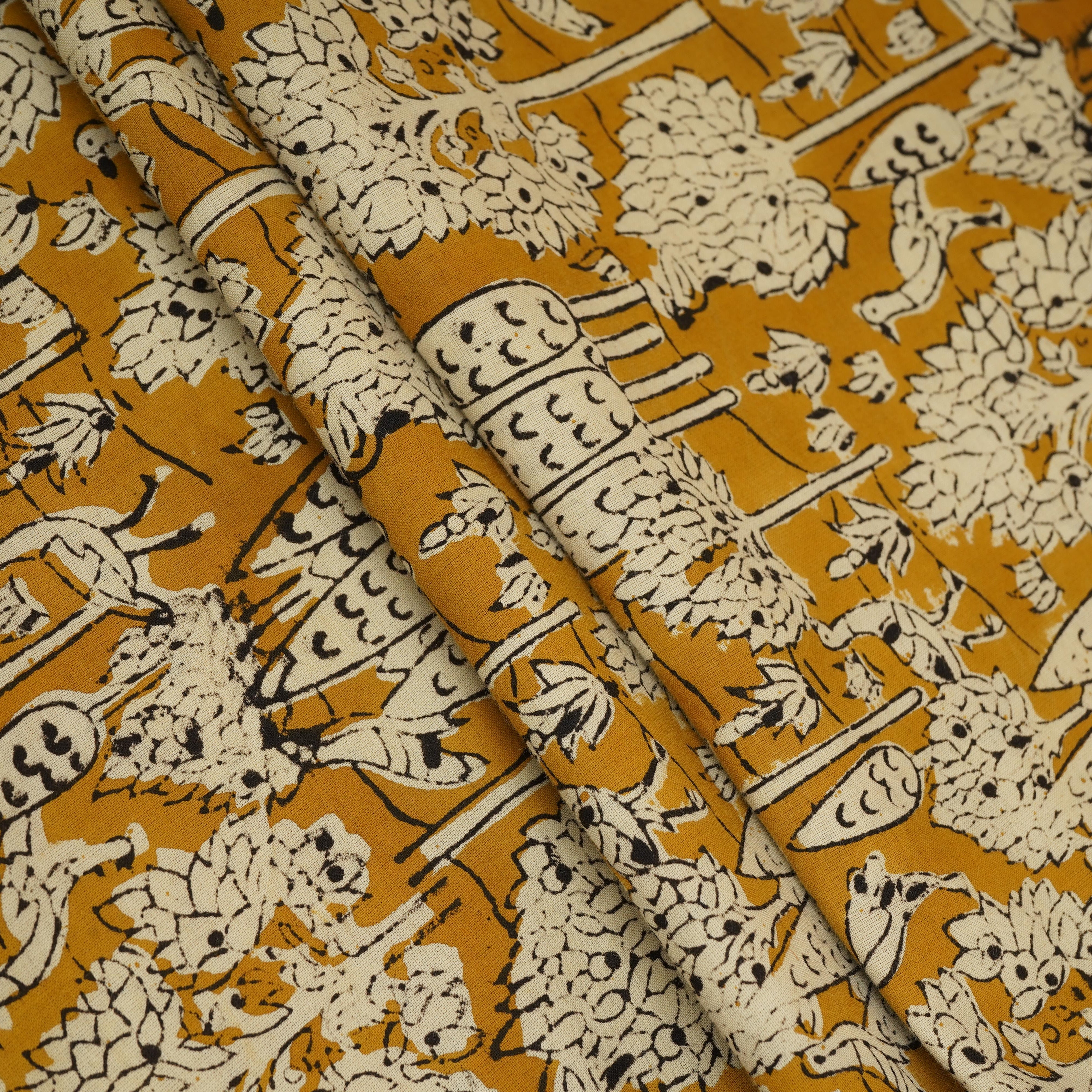 Mustard Kalamkari print Cotton Fabric AFI-29597 - TradeUNO