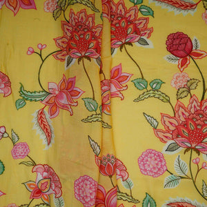 Pale Yellow Mughal Floral Print Muslin Fabric GTS-30942 - TradeUNO