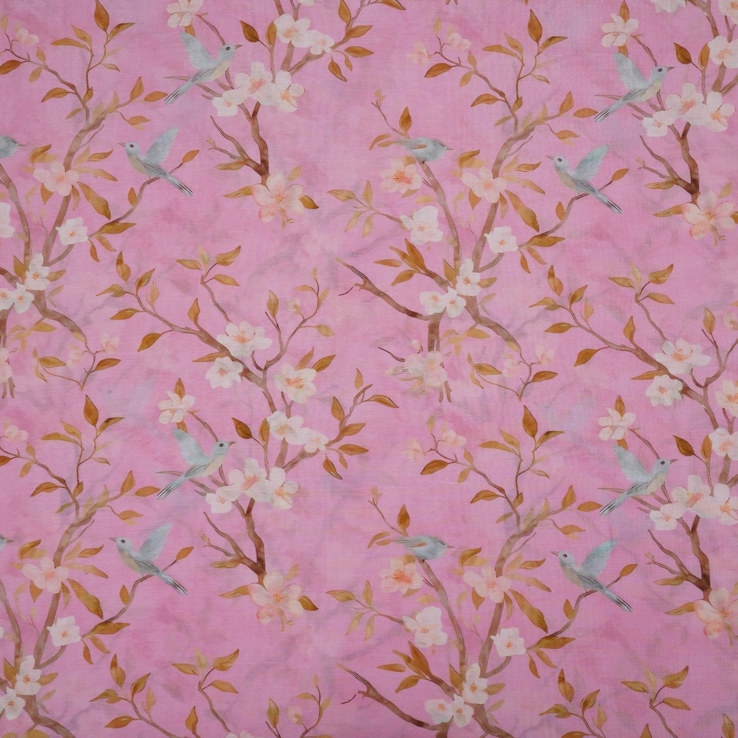 Blush Pink floral print Pure Linen Fabric GTS-31337