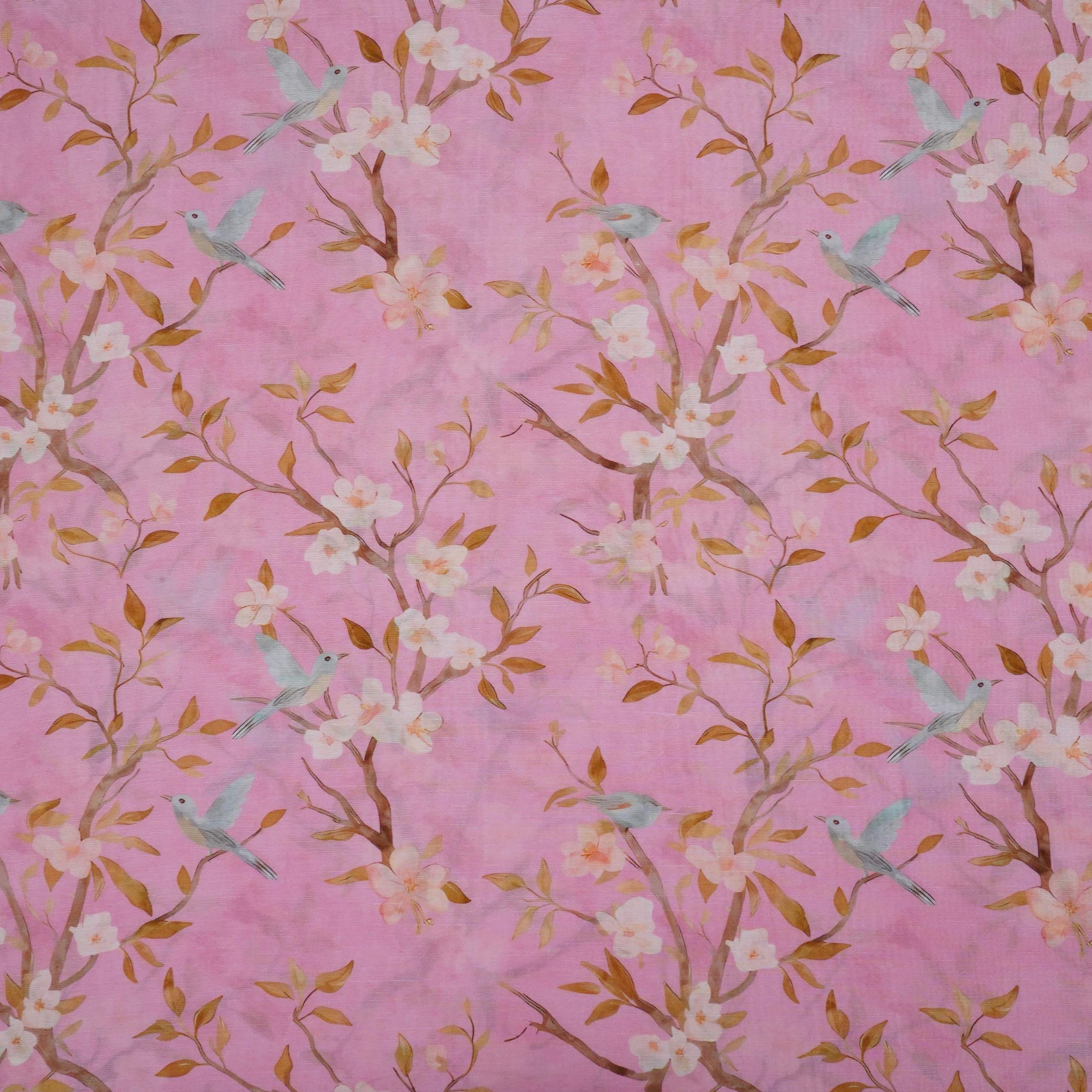Blush Pink floral print Pure Linen Fabric GTS-31337 - TradeUNO