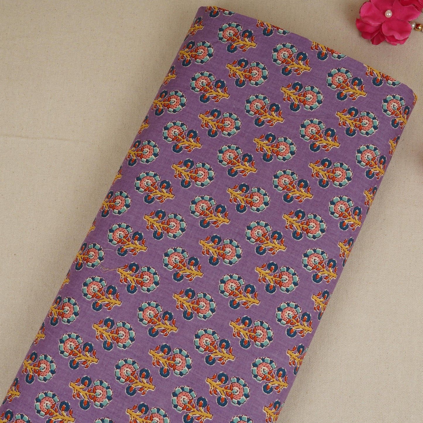 Purple Floral Print Cotton Fabric AFI-29549
