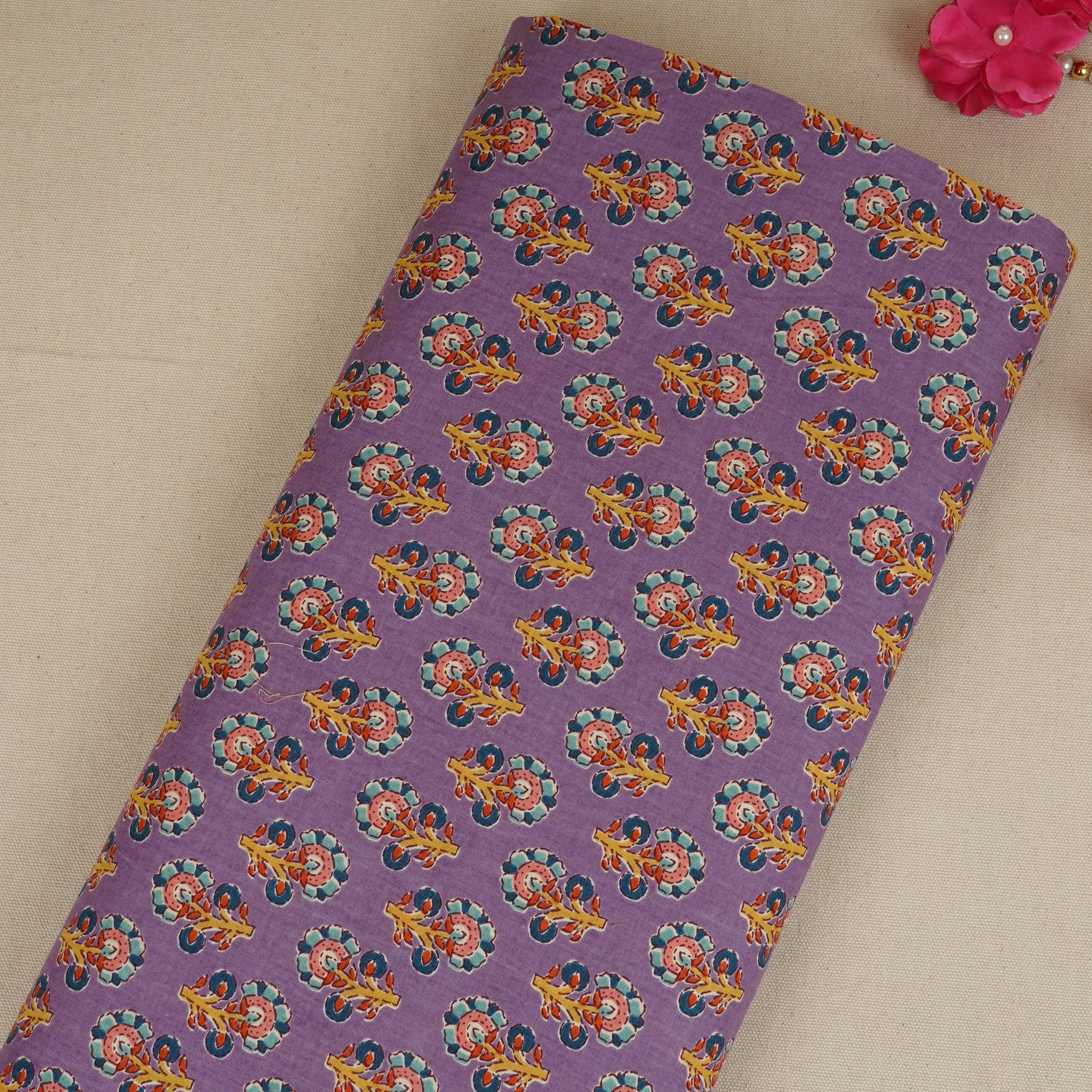 Purple Floral Print Cotton Fabric AFI-29549 - TradeUNO