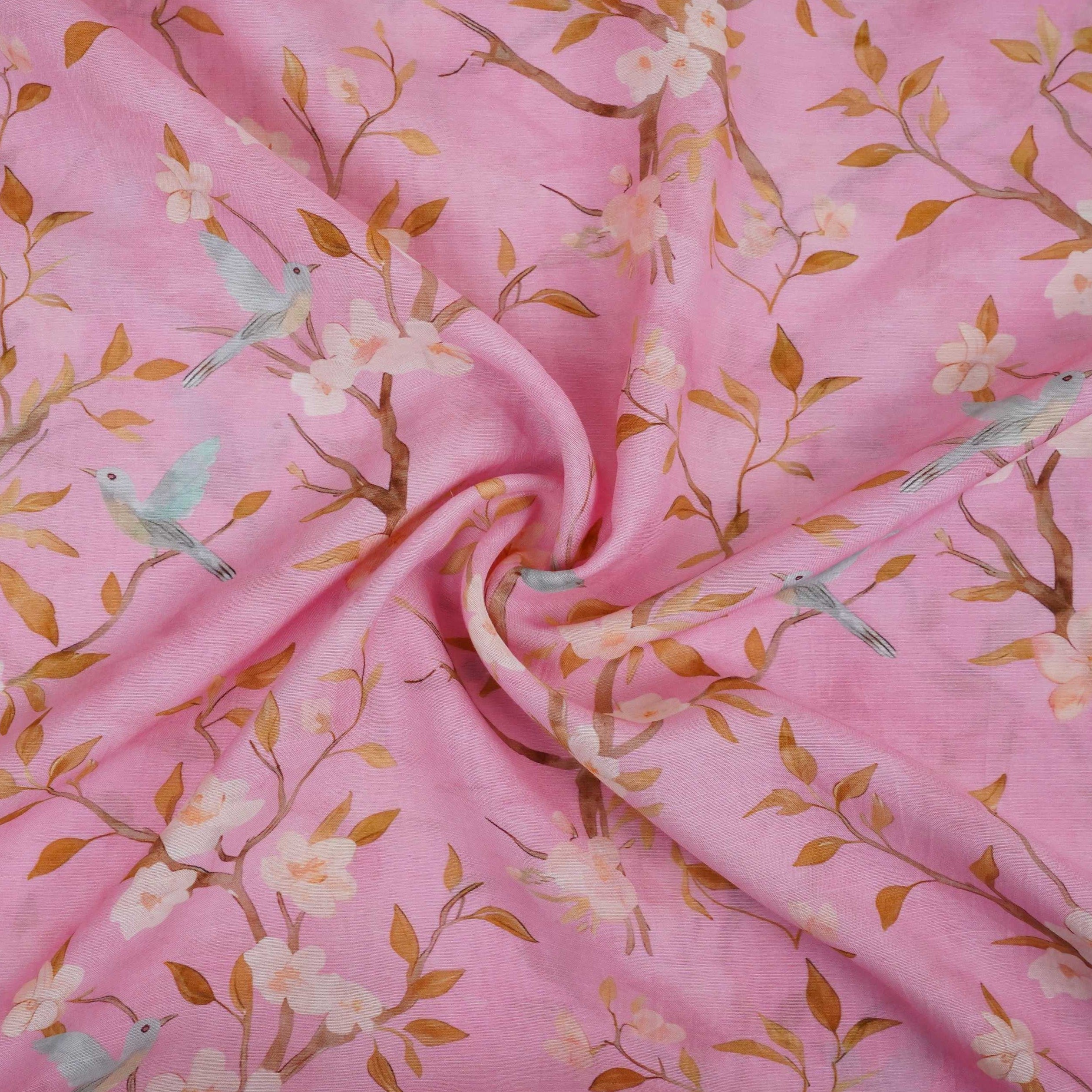 Blush Pink floral print Pure Linen Fabric GTS-31337 - TradeUNO