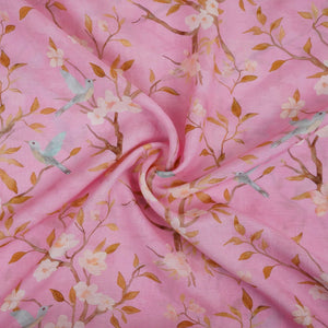 Blush Pink floral print Pure Linen Fabric GTS-31337 - TradeUNO